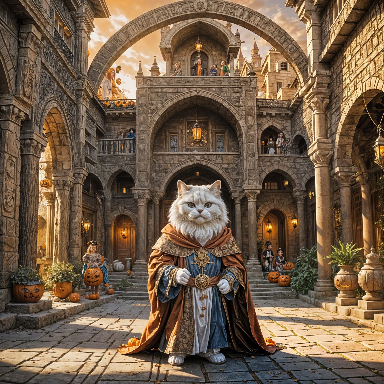 Halloween Trick-or-Treating on Suburban Street