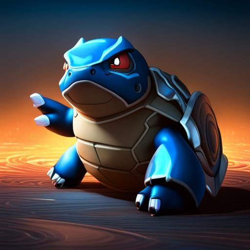 Realistic Blastoise in Neon Darkness