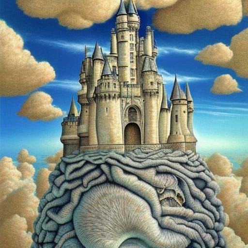 Dreamy Castle Cloudscape in Pastel Hues