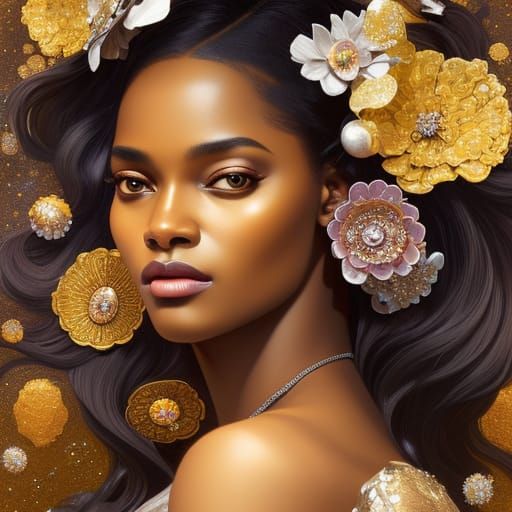 Elegant Dark-Skinned Beauty Queen in Splash Art Style