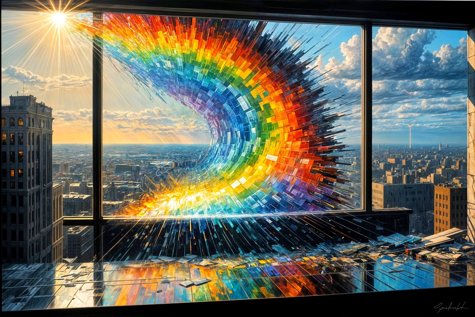 Iridescent Light Shatters Through a Window in a Whimsical Pa...