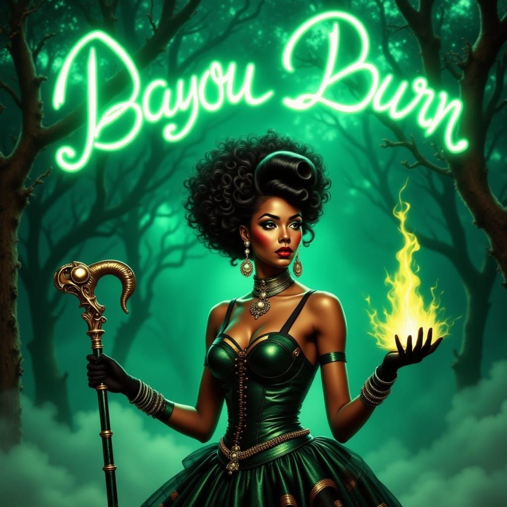 Mystical Bayou Sorceress Ignites with Green Flame