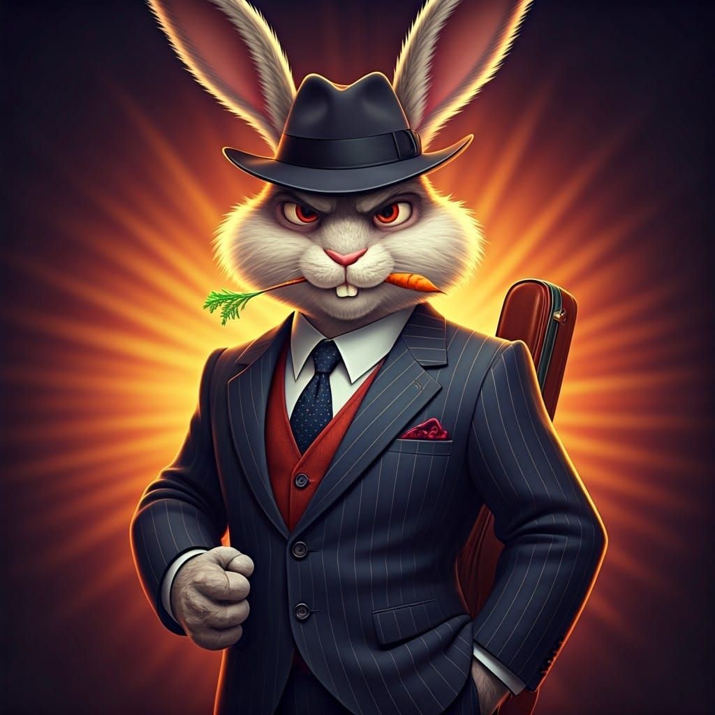 A tough-looking 3d gangster rabbit, sporting a vivid scar on...