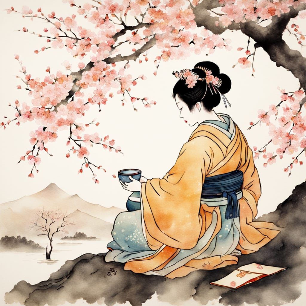 Geisha at Cherry Blossom Tea Ceremony