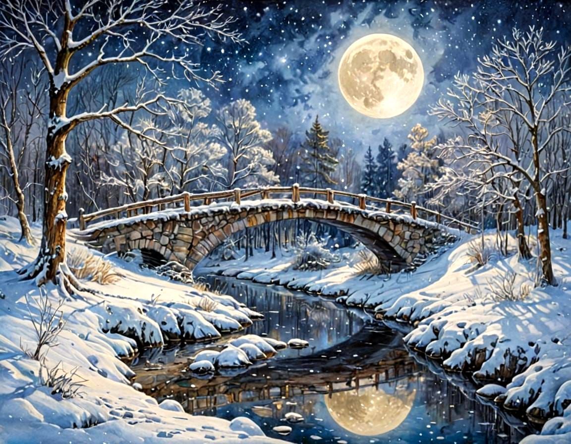 Winter Landscape in Whimsical Watercolor Style