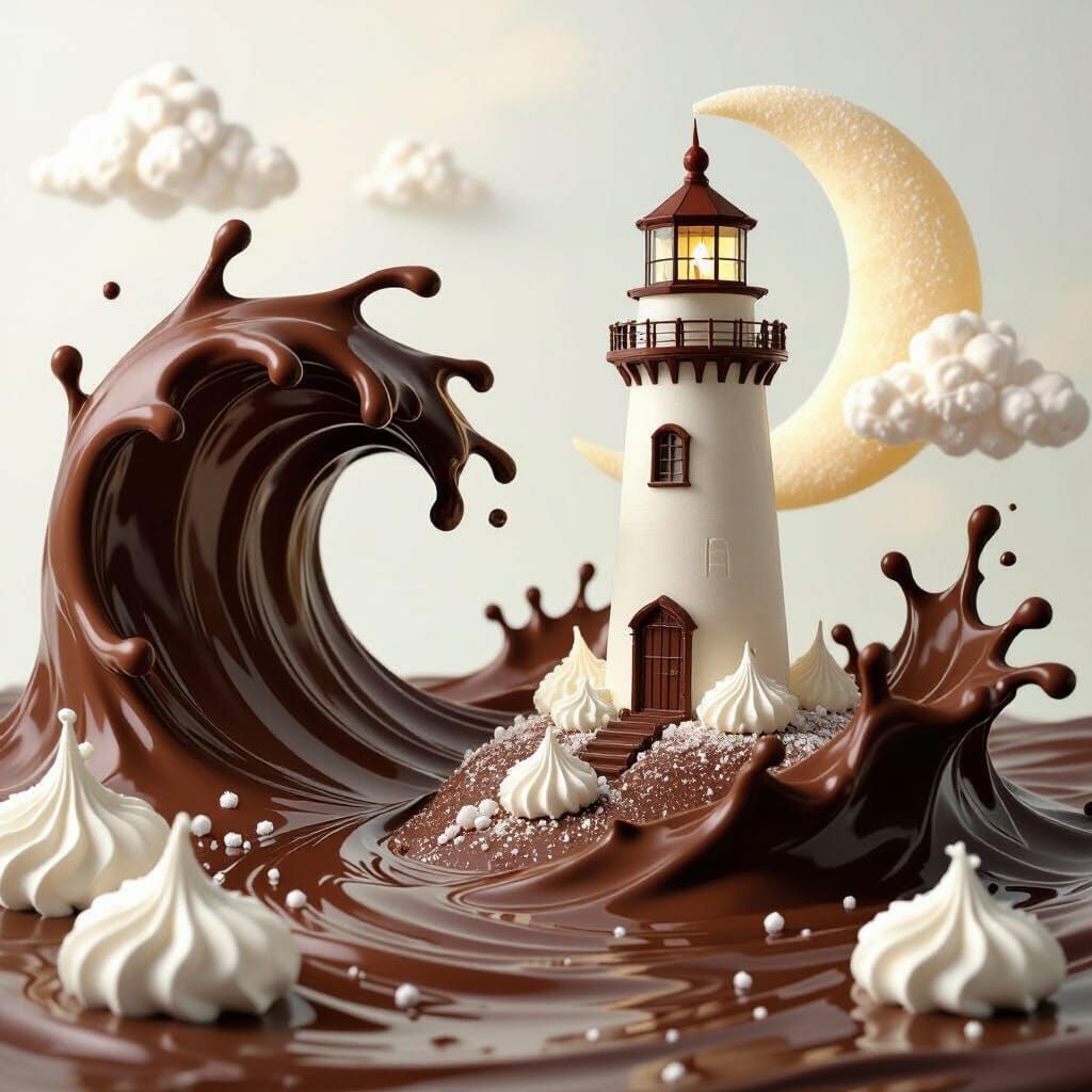 Chocolate Lighthouse with Candy Moon and Meringue Clouds