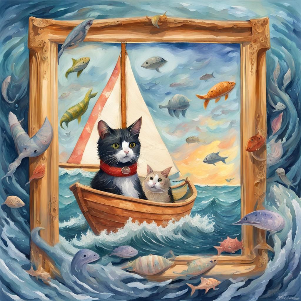 Two Felines Conquer the High Seas in Epic Impressionist Mast...