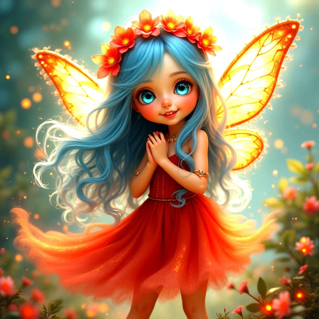 Enchanting Fairy in Velvet Gown with Amber Wings