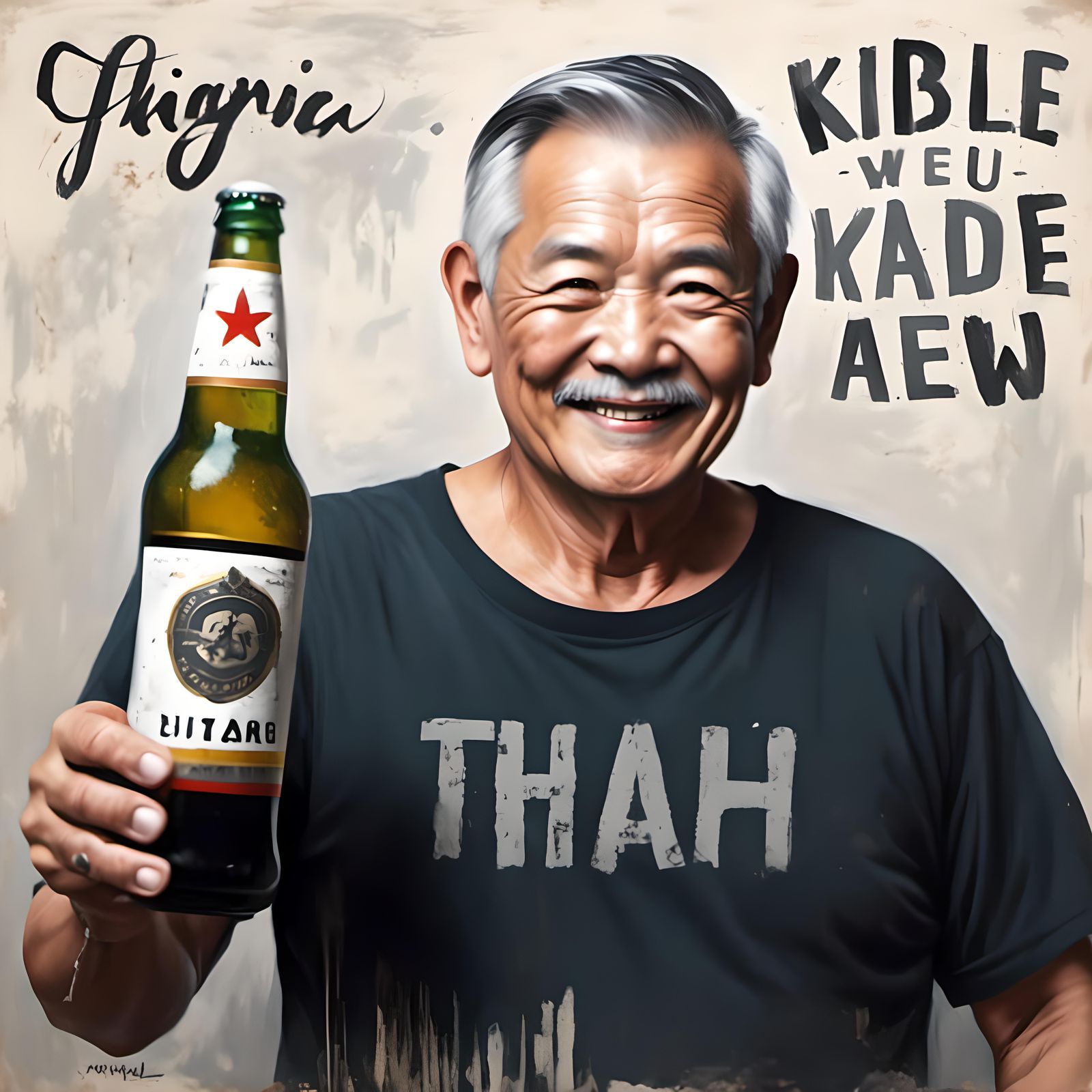 Mature Man Enjoys Singa Beer in a Thai-Inspired Portrait