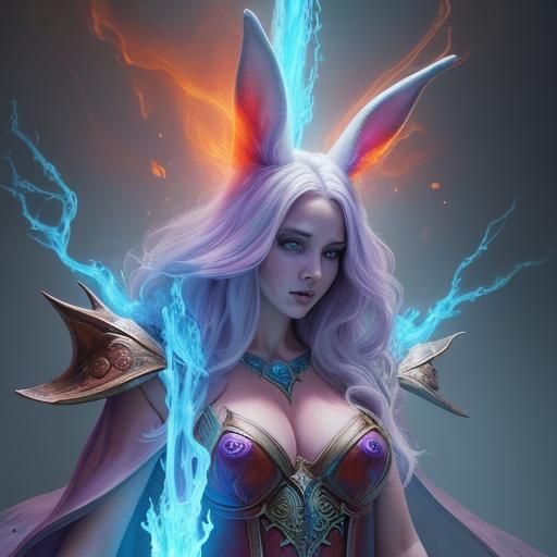 Majestic Fire Sorceress Bunny in Dramatic Hyperrealistic Art