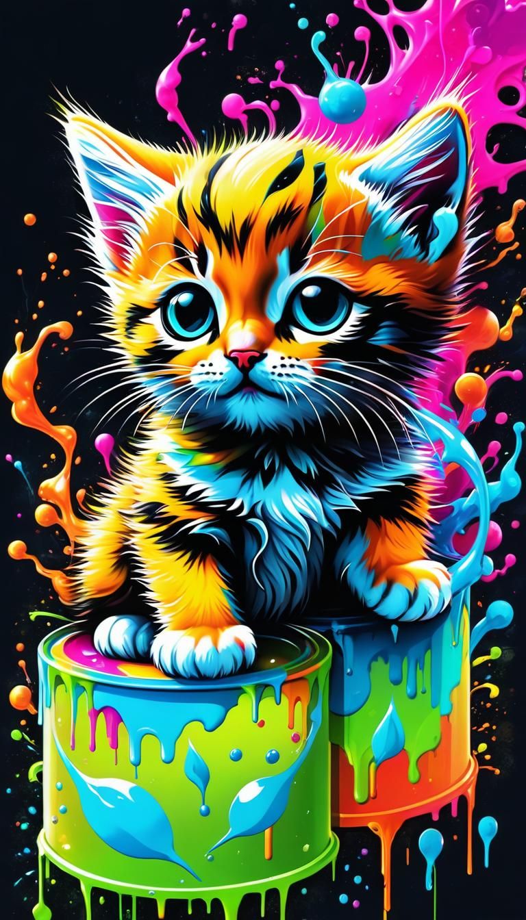 Colorful Poison Kittens in Graffiti Art Style