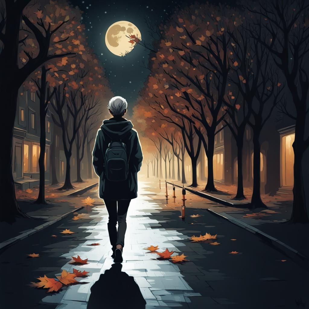 Mysterious Woman in a Desolate Nighttime Cityscape