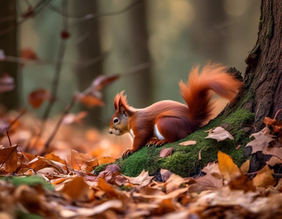 Whimsical Red Squirrel in Antique Watercolor Style