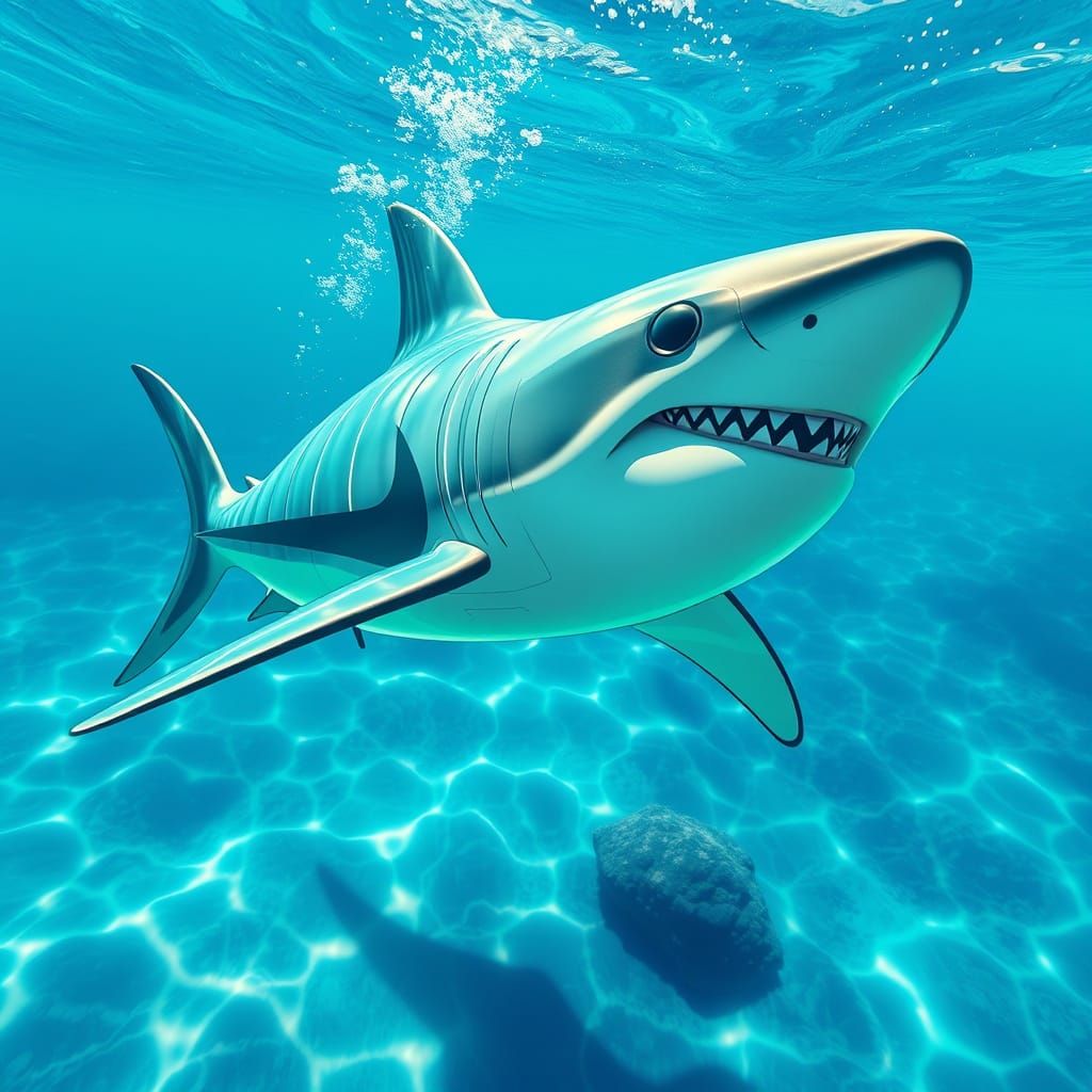 Great White Shark in Vibrant Futuristic Swim
