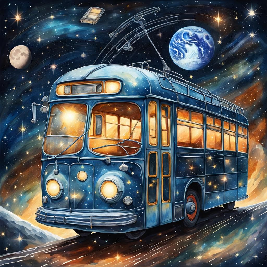 Cosmic Trolleybus in Ethereal Space