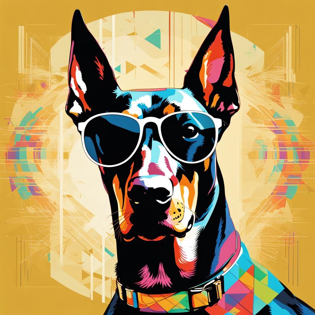 Retro Futuristic Doberman Wears Cool Shades
