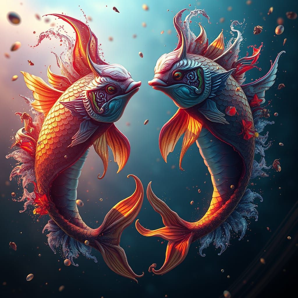 Ethereal Pisces Zodiac in Vibrant, Fantastical Detail