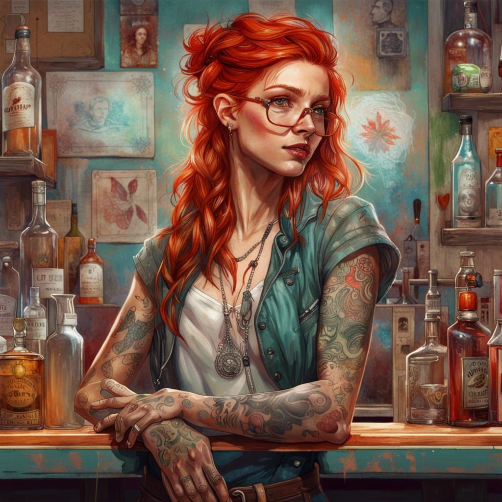 Vibrant Bartending Hipster in Detailed Digital Art