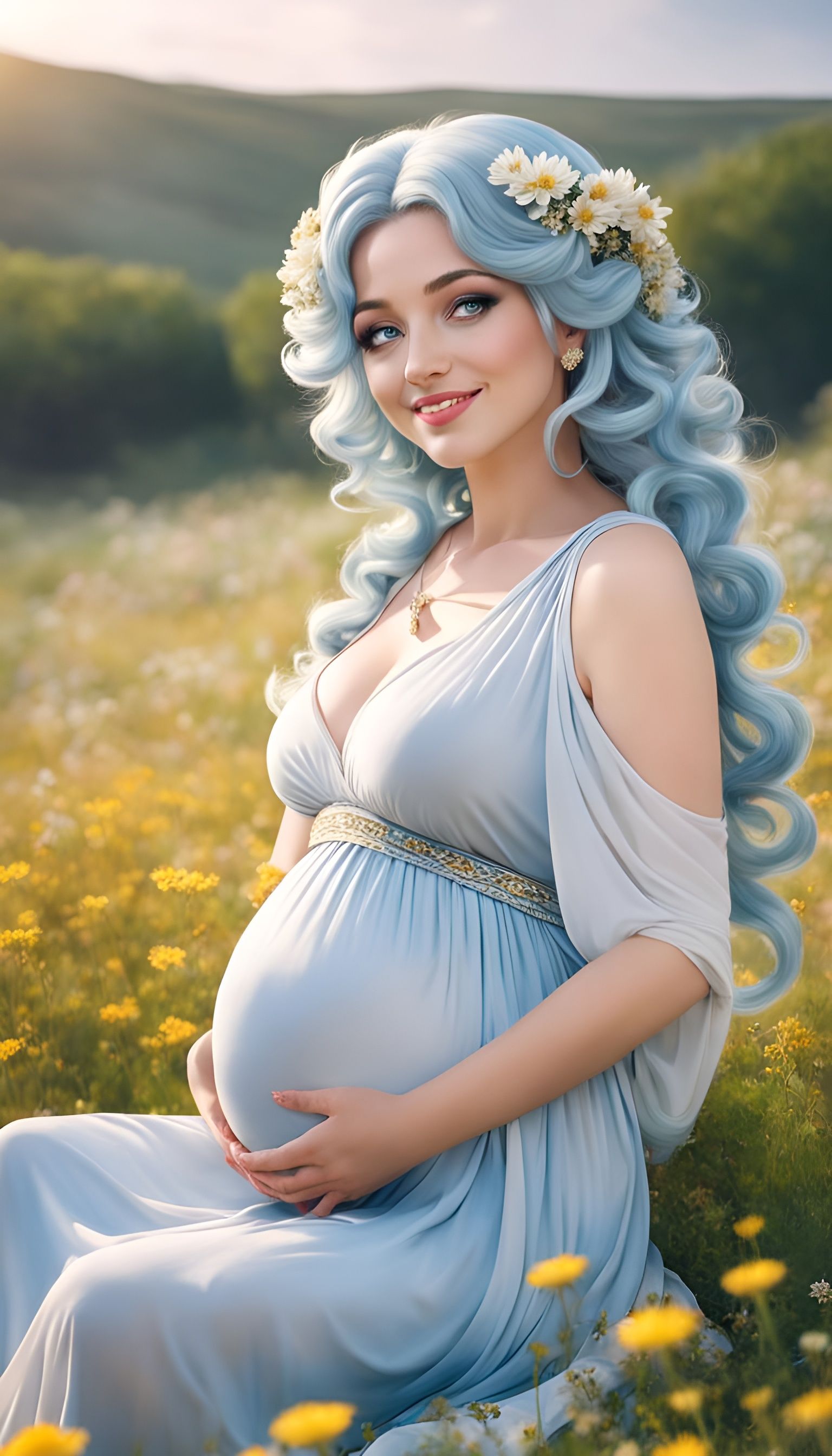 Elegant Pregnant Goddess in Ancient Greek Style