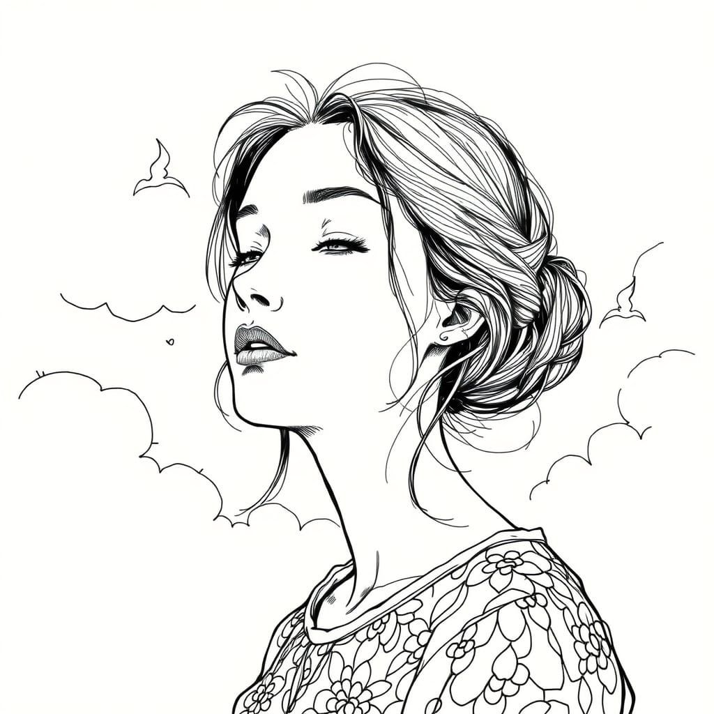 Contemplative Woman in Ethereal Landscape