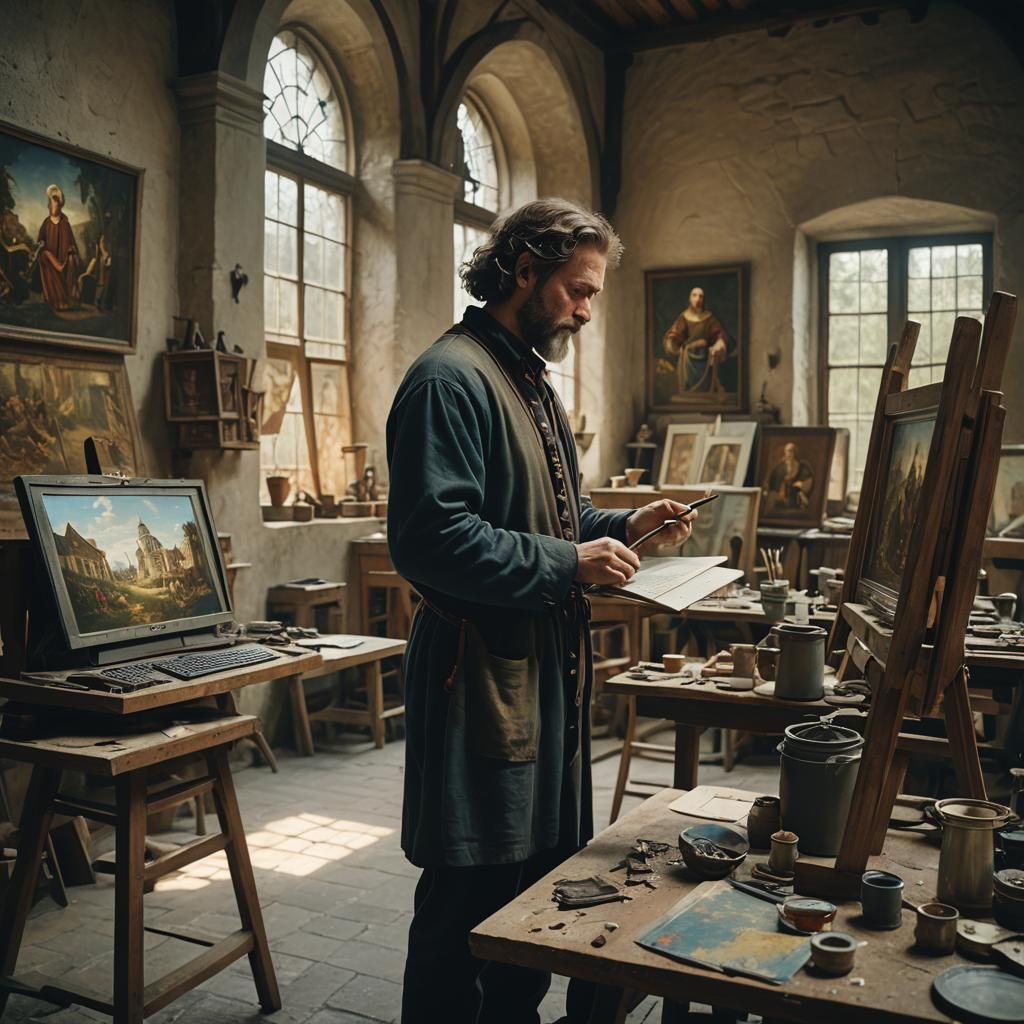 Renaissance painter with PC