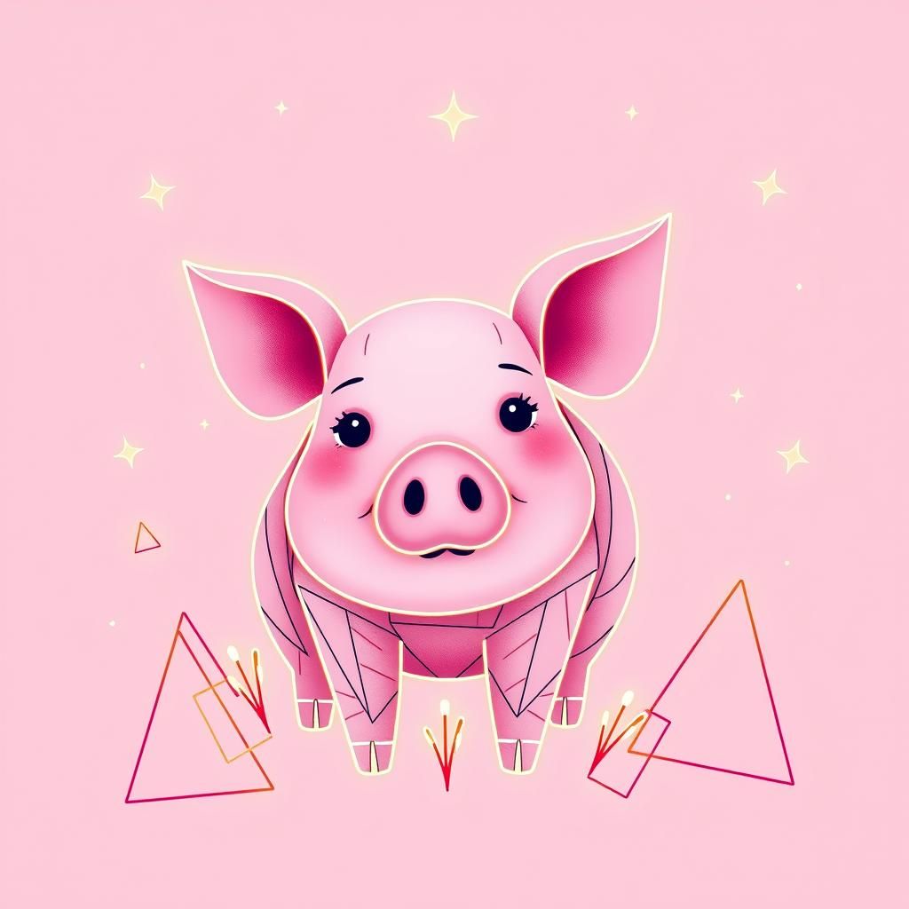 Whimsical Pig in Vibrant Neon Patchwork