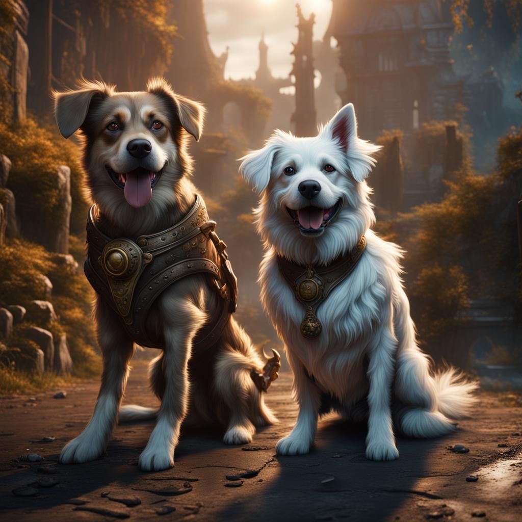 Dogs in Vivid Fantasy Landscapes