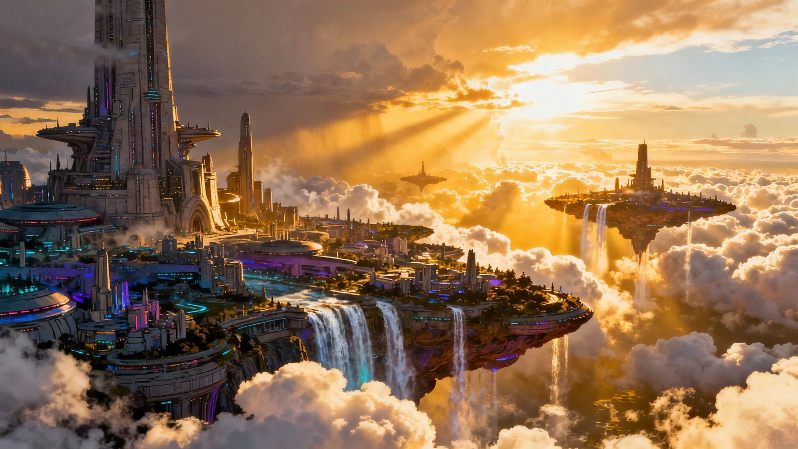 Colossal City on Floating Islands in a Cloud Lake