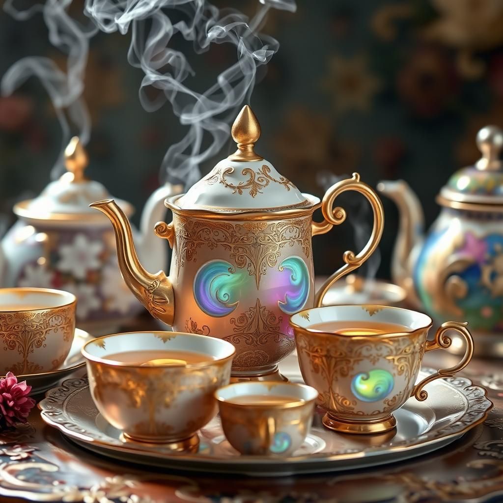 Whimsical Porcelain Tea Set Brews Iridescent Magic Tea