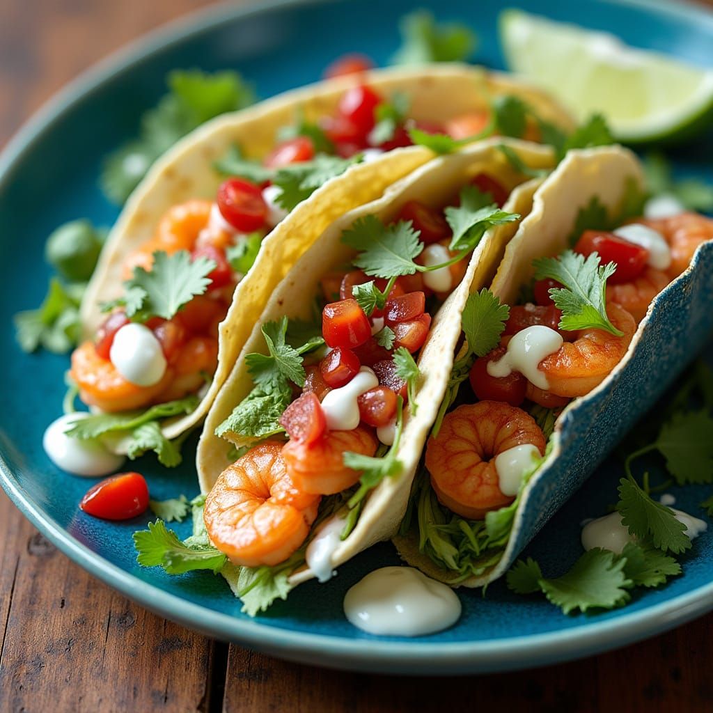 Shrimp Tacos on Blue Corn Tortillas, Surreal Art