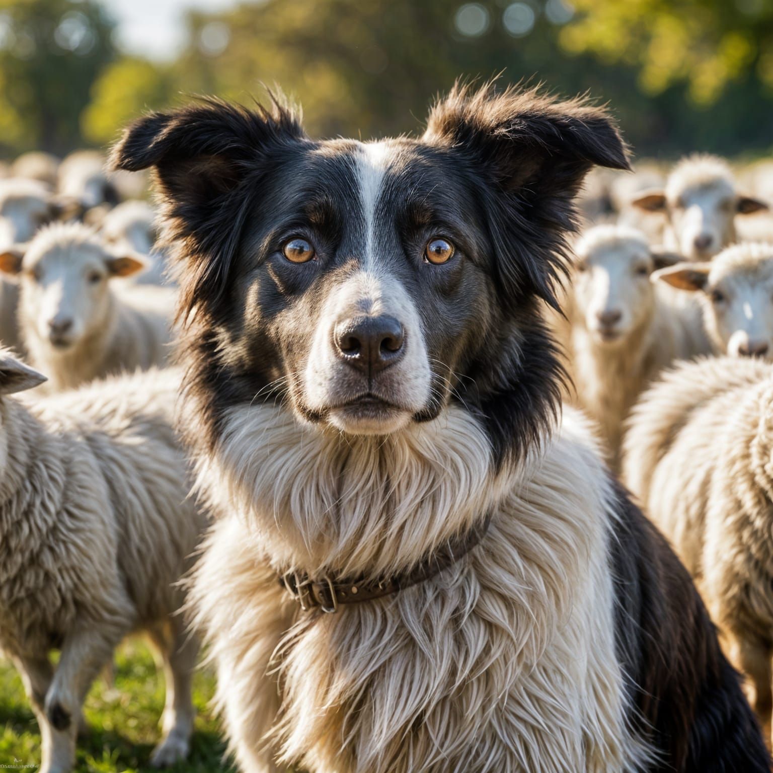 Sleek Border Collie Vigilant Over Flock
