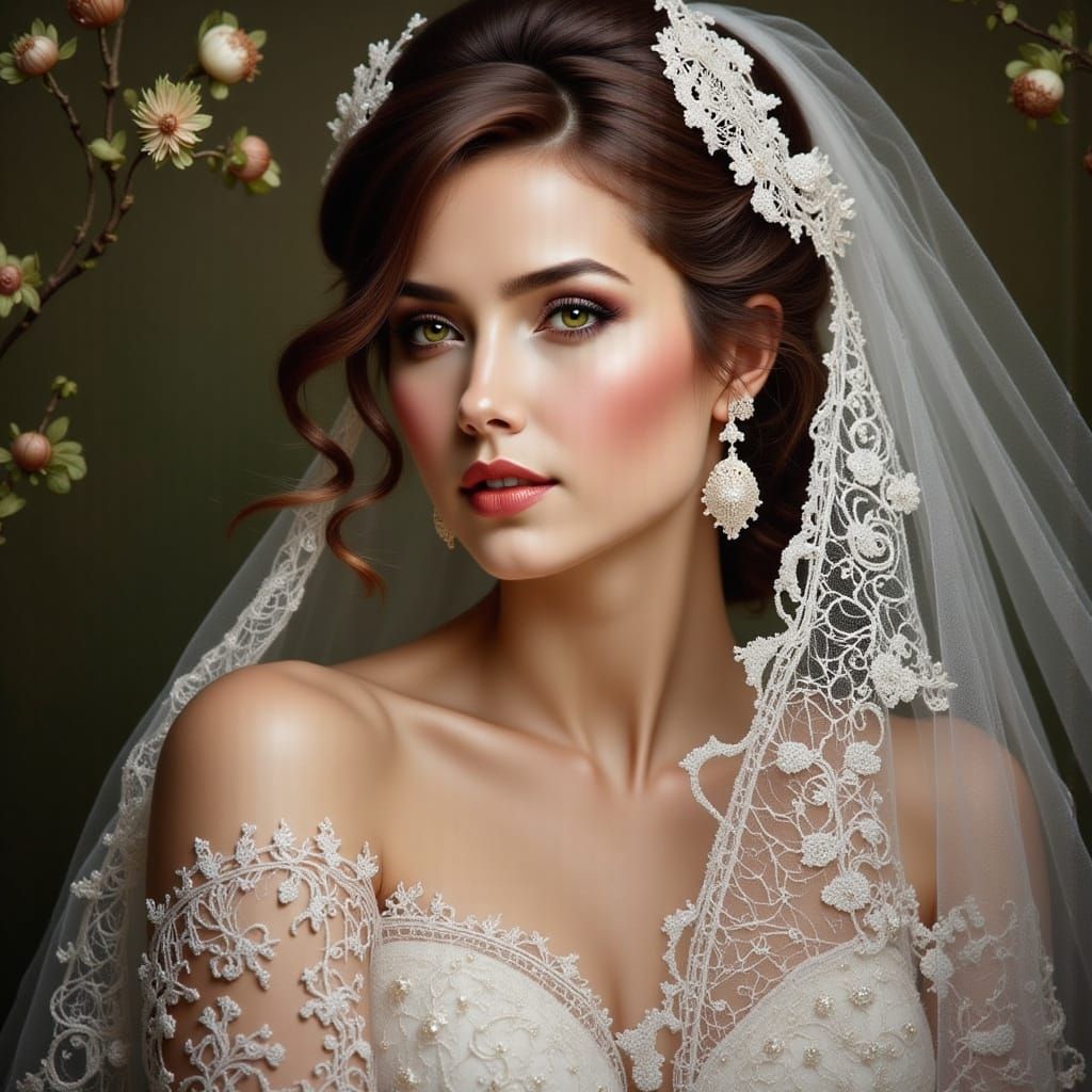 Beautiful Woman in a Delicate Lace Veil