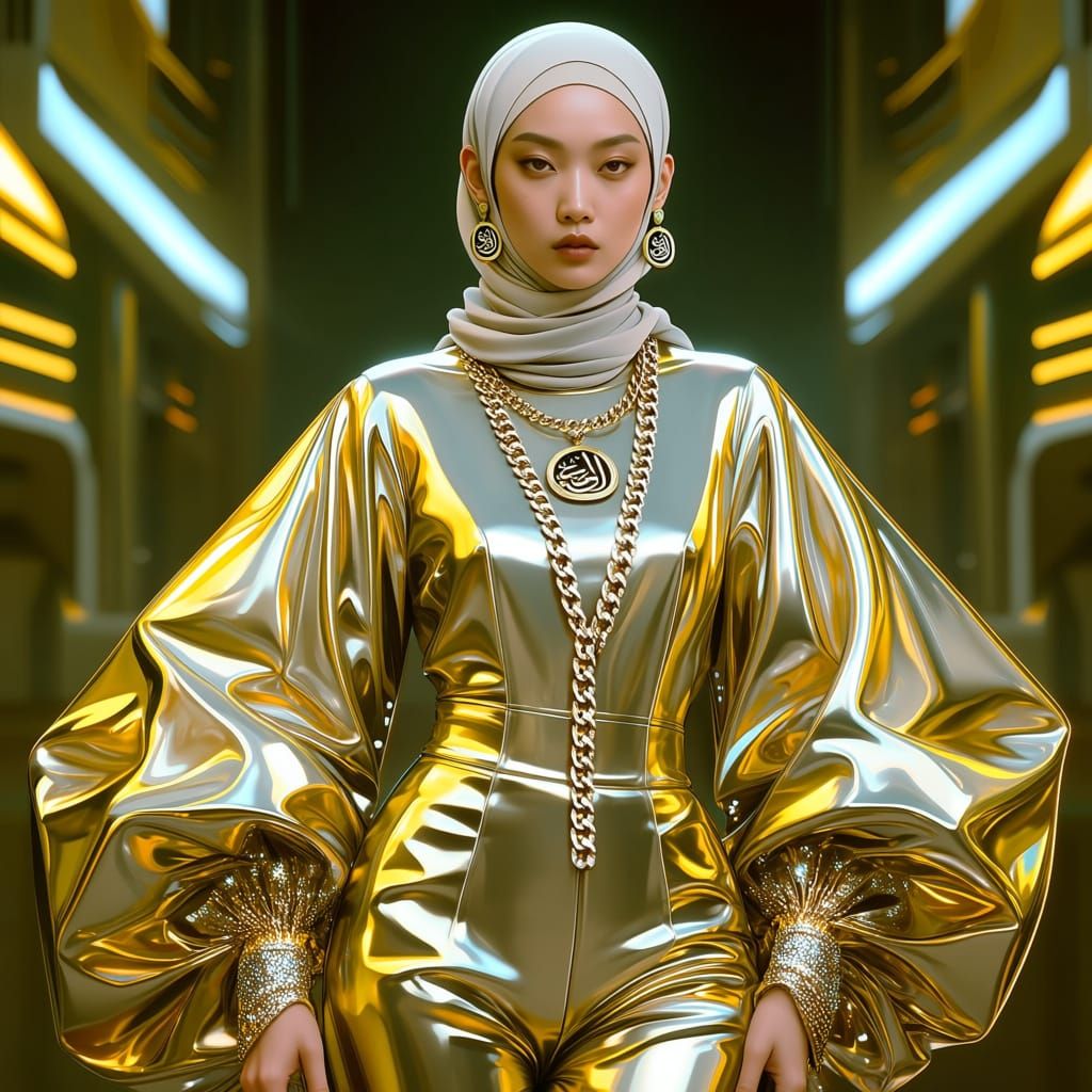 Futuristic Hijab Fashion in Digital Art Style