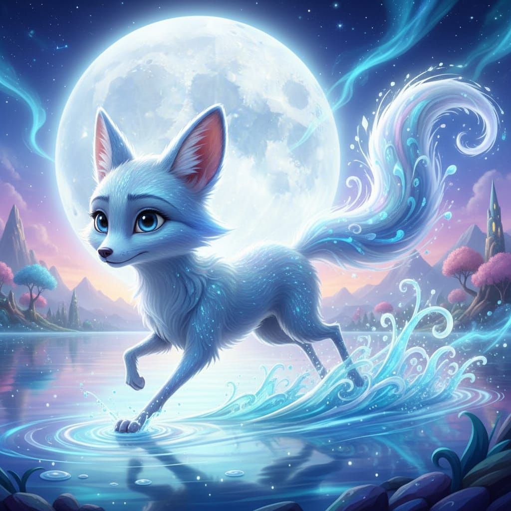 Disney Style Water Fox Spirit with Shimmering Fur