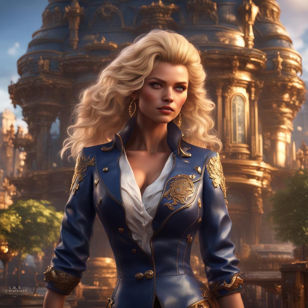 Sultry Blonde Goddess in Vibrant Fantasy Landscape