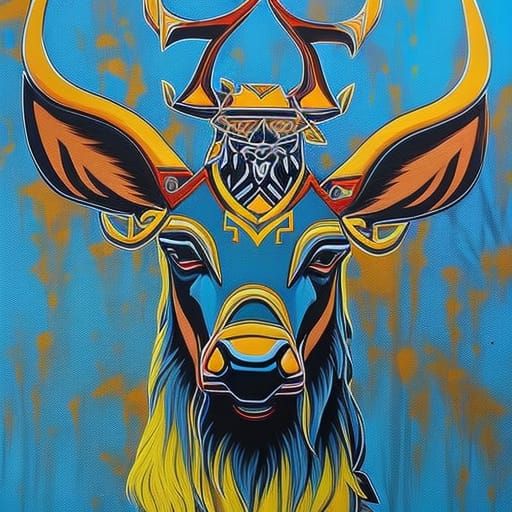 Anthropomorphic Deer Viking Warrior Leans in Close, in High-...