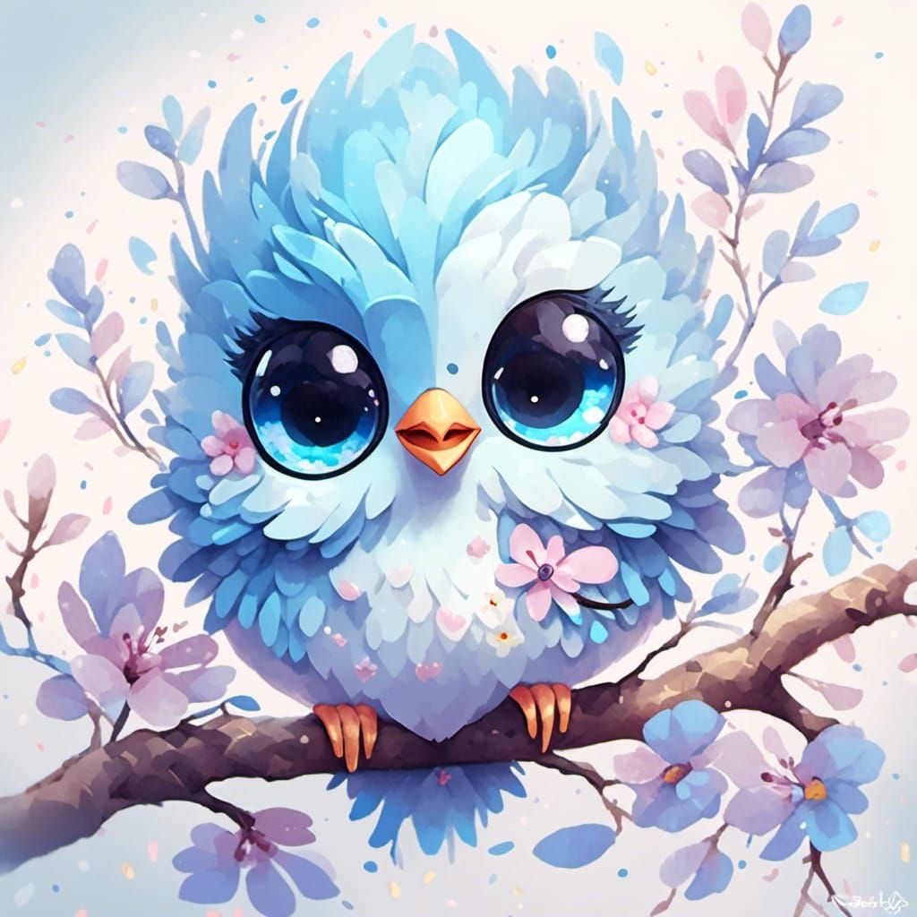 Chibi Pastel Blue Bird Portrait