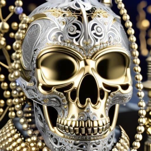 Steampunk Marble Skull with Intricate Filigree