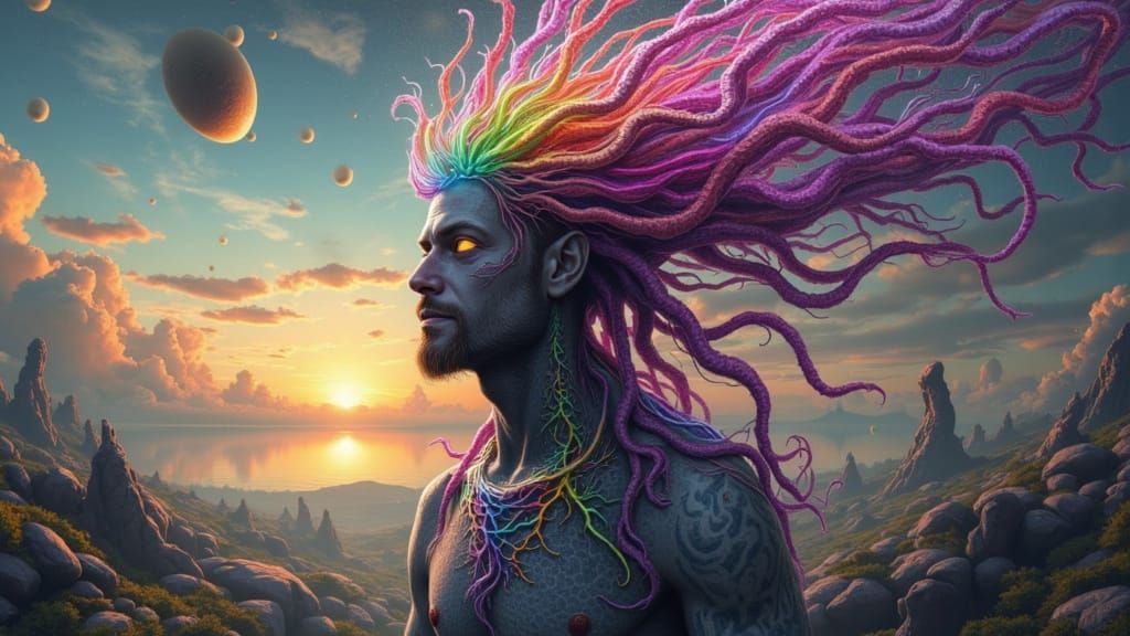 Surreal Hatching: Chromatic Fractal Dreamscape