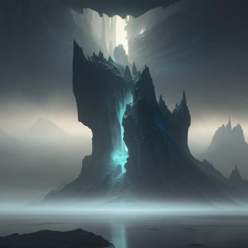 Ethereal Fantasy Landscape with Towering Ice Walls and Vibra...