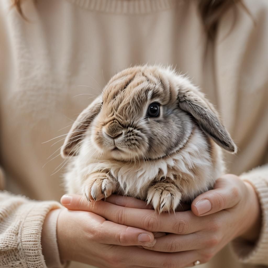 Warm Gentle Moment Between a Hand and a Baby Bunny