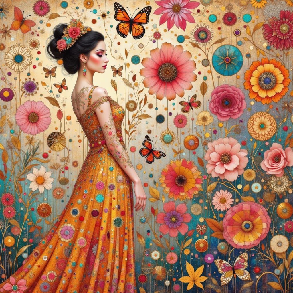 Vibrant Floral Tapestry in Art Deco Style