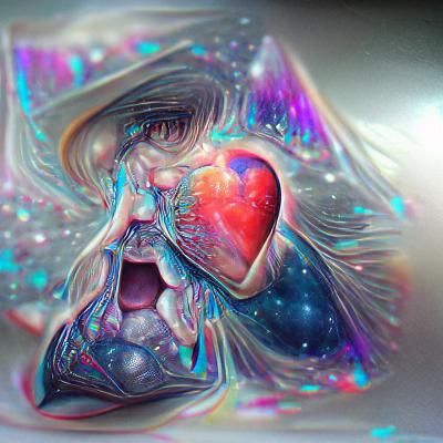 Surreal Cosmic Heart in Vibrant Mixed Media