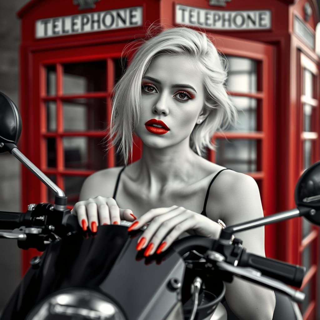 Albino Woman Portrait with Red Accents