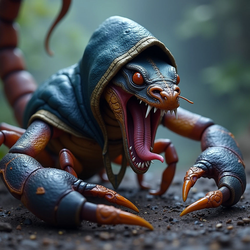 Fantastical Creature with Scorpion and Cobra Features in a D...