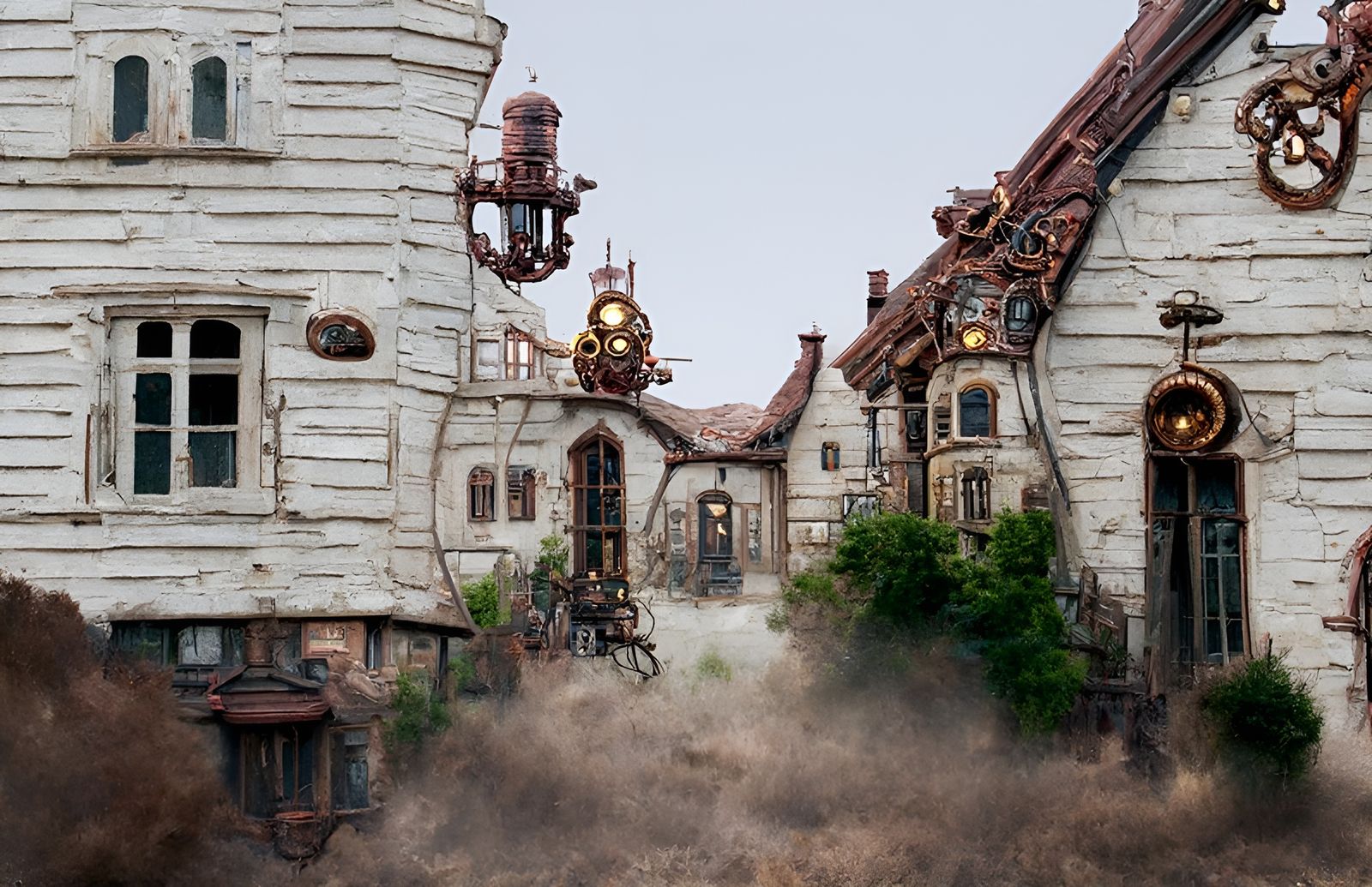 Ethereal Steampunk Manor in Gilded Splendor