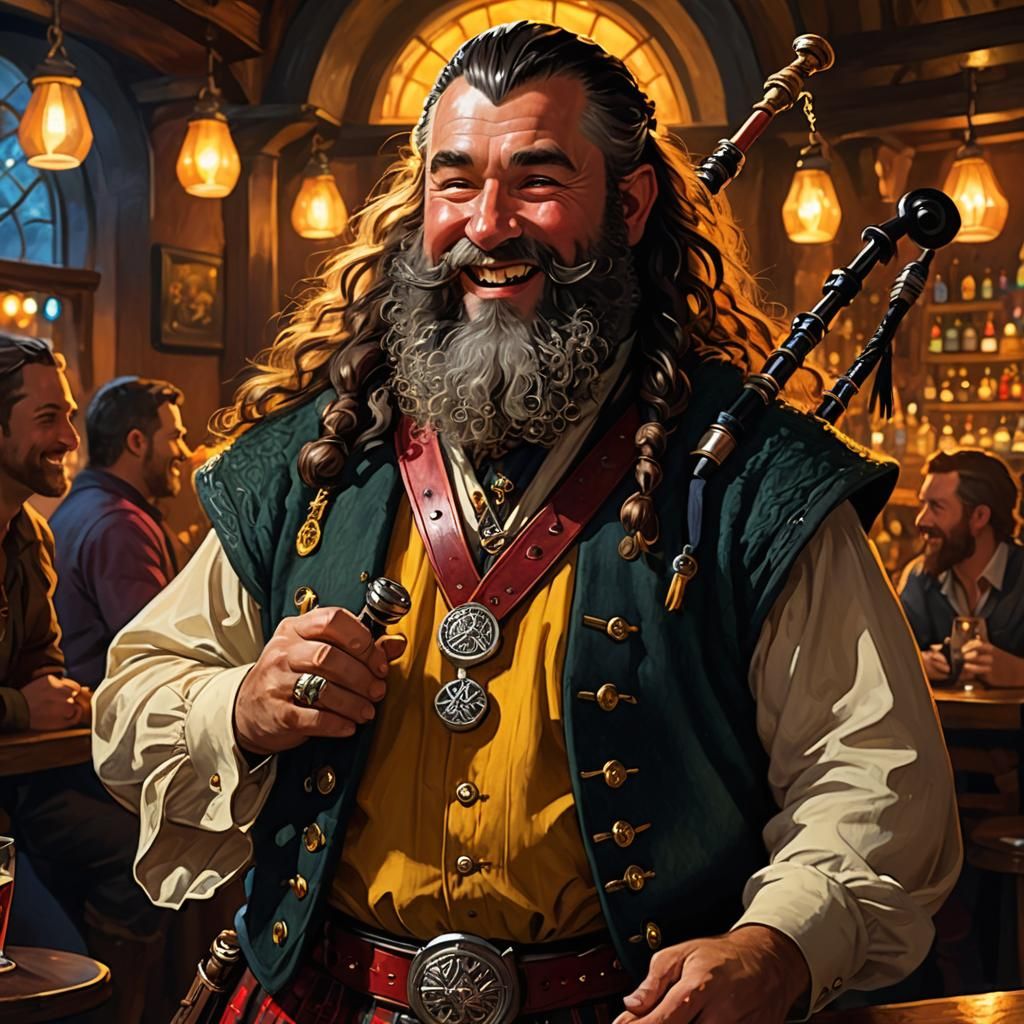 Dwarf Bard in Vibrant Fantasy Tavern Setting