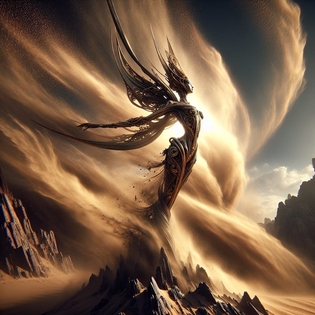 Dazzling Brass Goddess in Desert Majesty