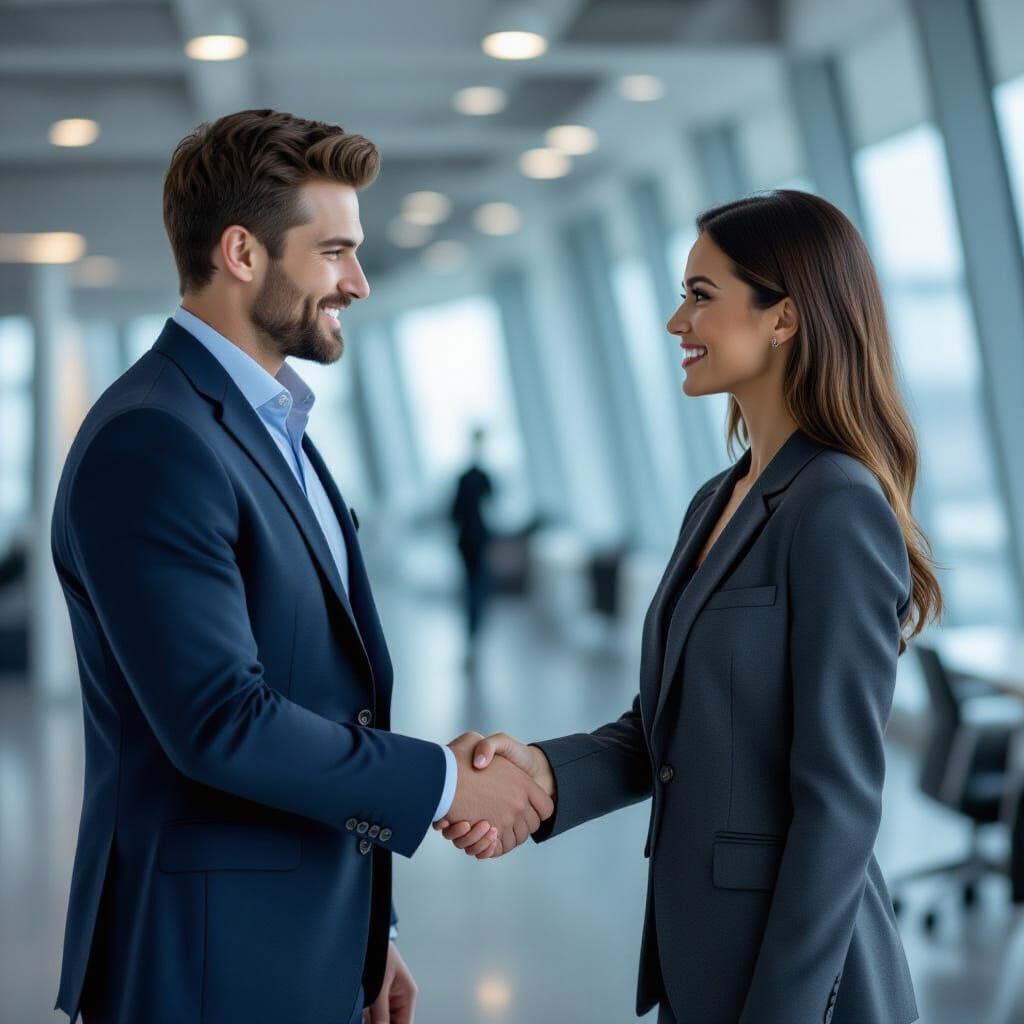 Business Professionals Shaking Hands in Cinematic Style