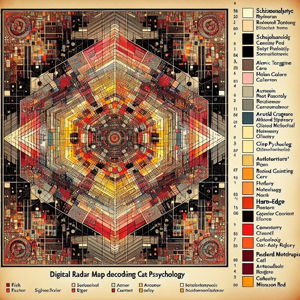 Abstract Diorama of Digital Radar Maps Decoding Feline Psych...
